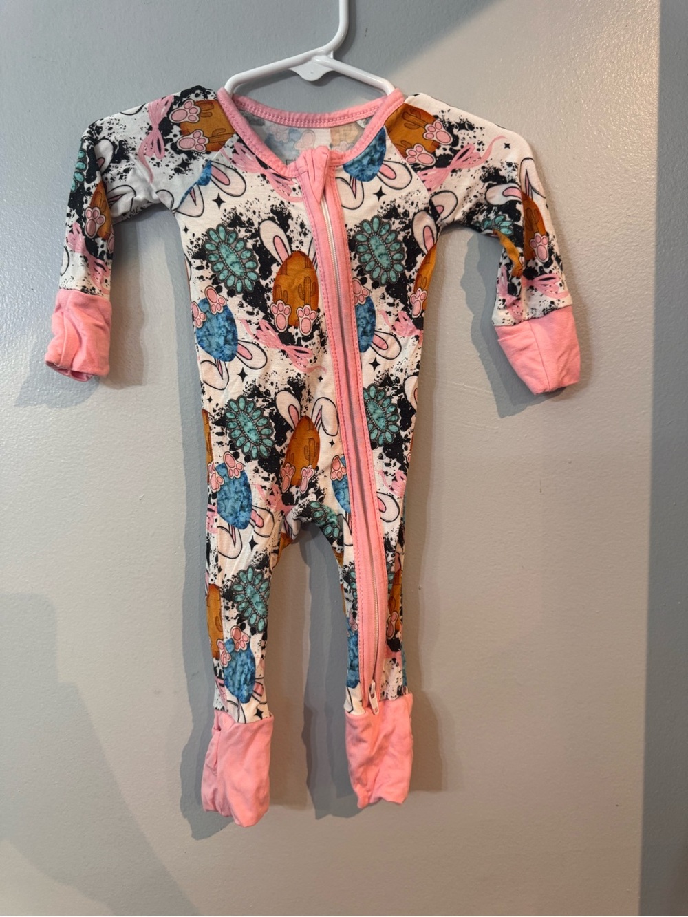 Baby Pink Western Easter Zipper One-Piece Bamboo Pajamas